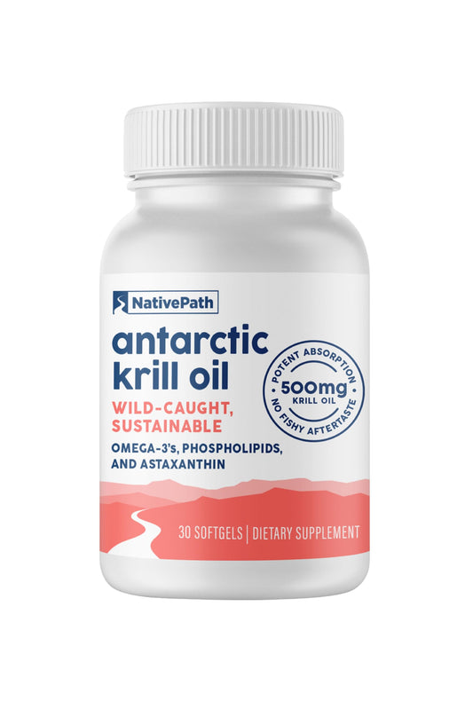 NativePath Wild-Caught Antarctic Krill Oil bottle highlighting pure omega-3 source for daily use