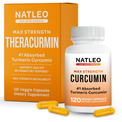 Natleo Theracurmin bottle close-up showing high absorption formulation for joint support