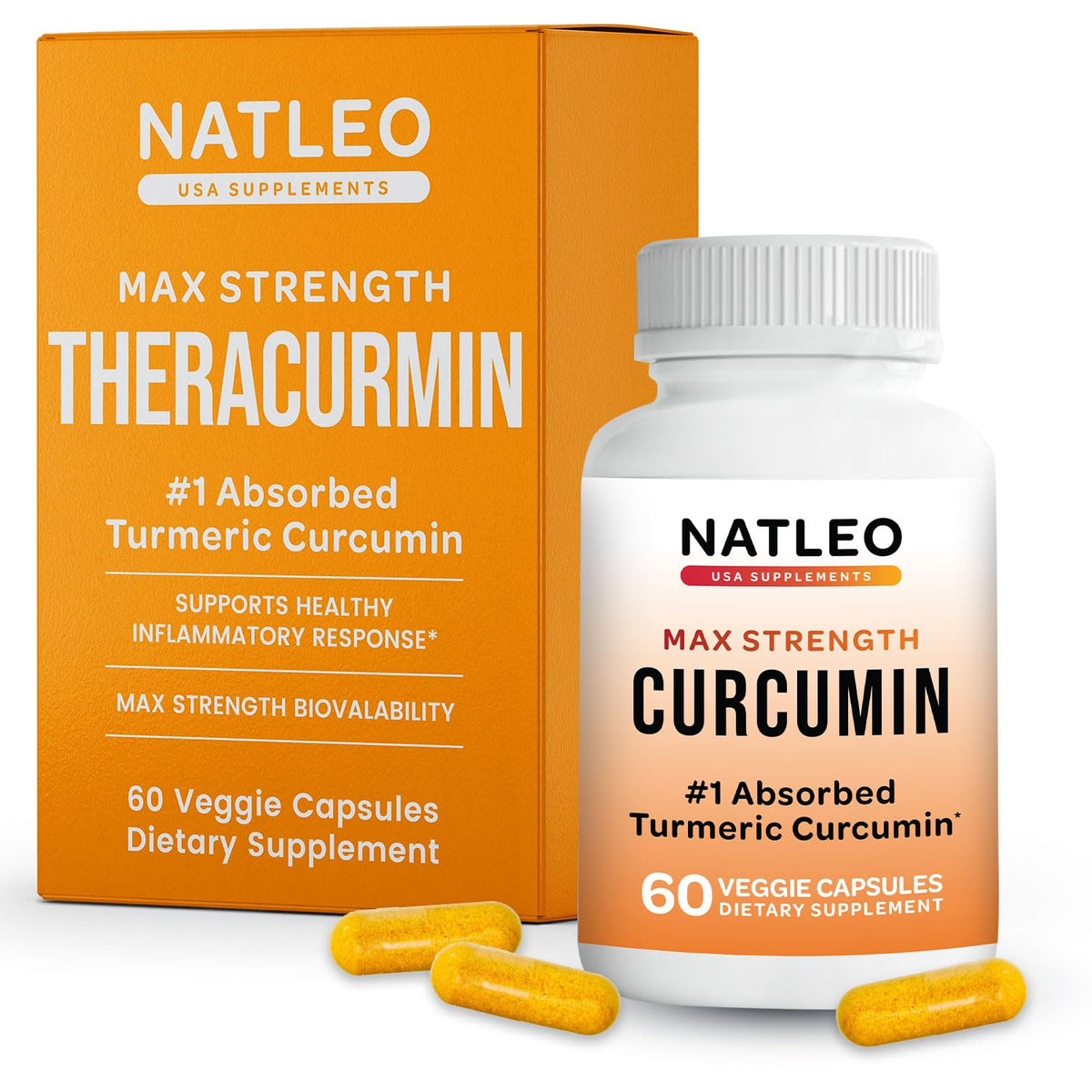 Natleo Theracurmin bottle shows high-absorption turmeric formula for daily use.