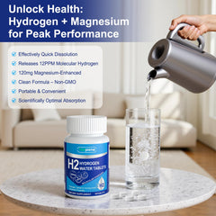 Natprime hydrogen tablets poured into glass with a neutral taste for daily use