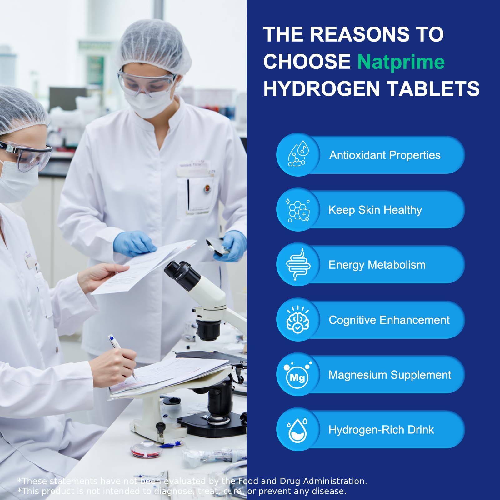 Natprime hydrogen tablets quick dissolve indicator showing active hydrogen release