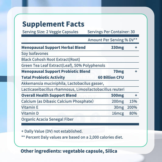 Natprime menopause capsules closeup showing easy-to-take probiotic support