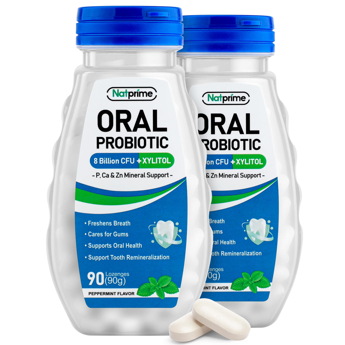 Natprime mint probiotic lozenges packaging supports daily fresh breath