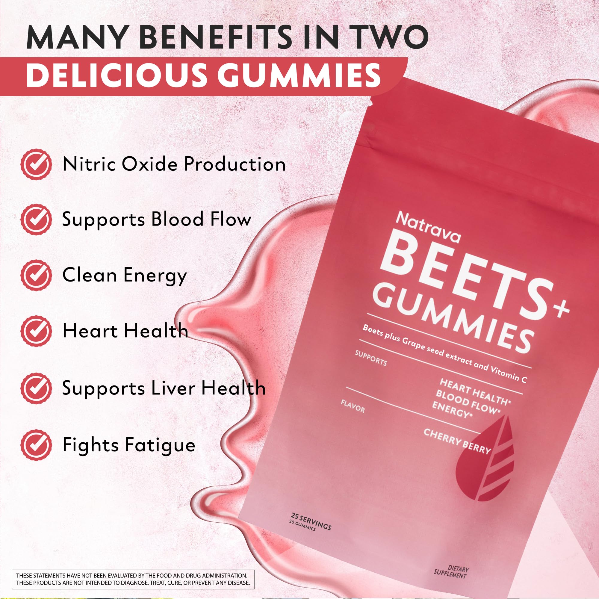 Natrava Beets+ Gummies gummies close-up shows texture and color.
