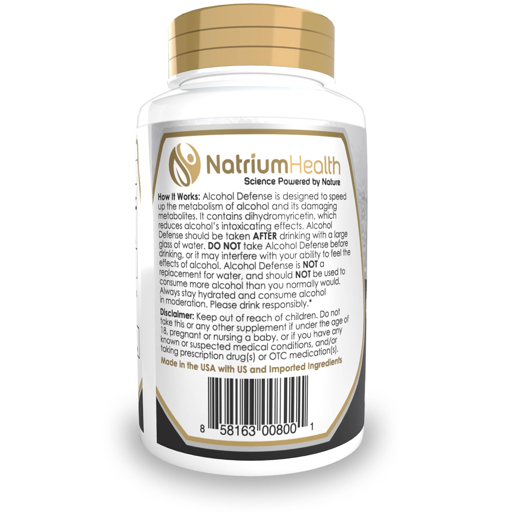 Natrium Health Alcohol Defense bottle on table for easy nighttime use