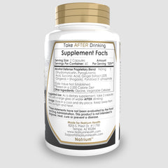 Natrium Health Alcohol Defense capsules closeup highlighting convenient capsule form