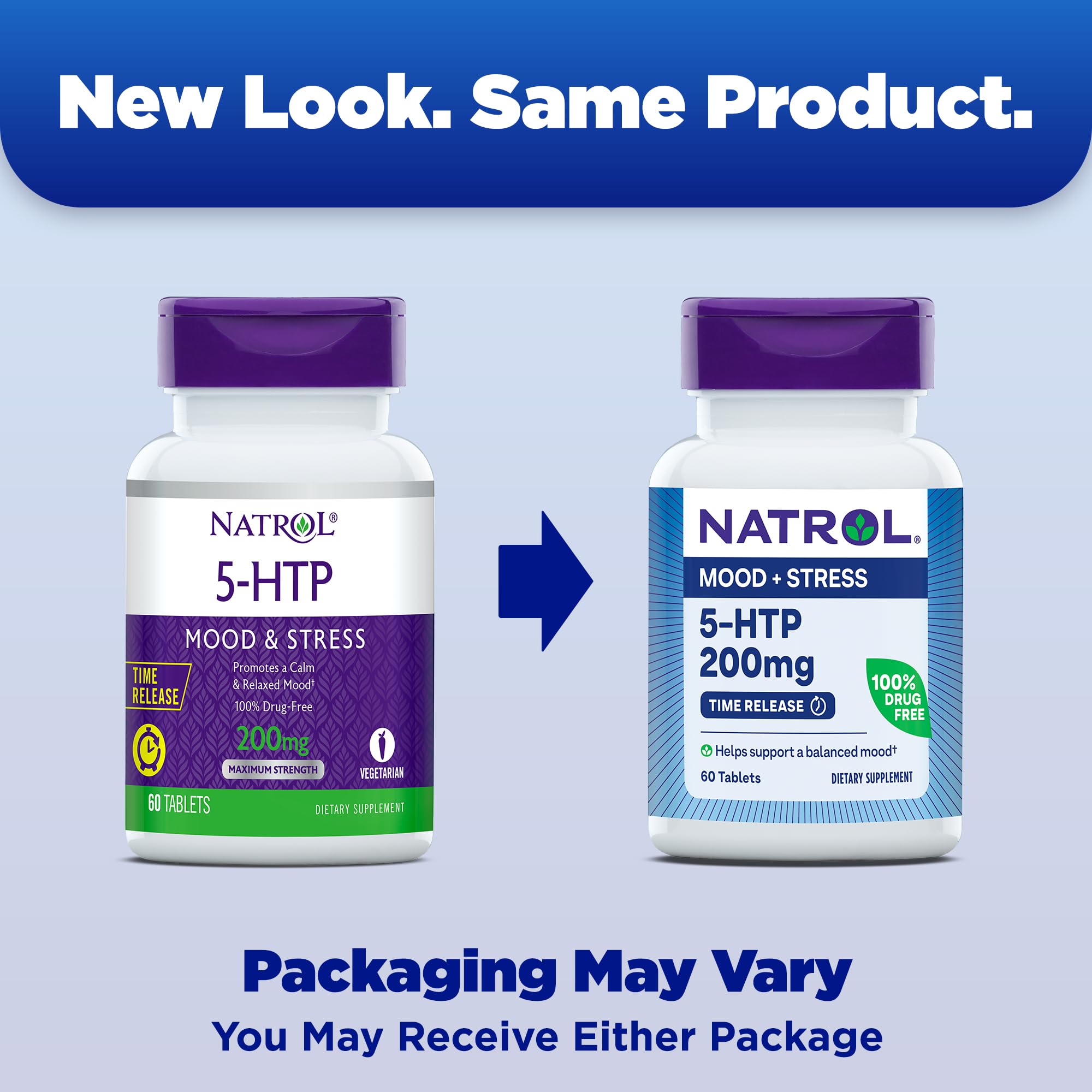 Close-up of Natrol 5-HTP bottle label showing 200 mg dosage