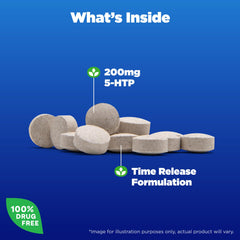 Natrol 5-HTP tablets close-up highlighting time-release formula