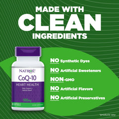 Natrol CoQ-10 softgels capsule close-up highlighting energy production support.