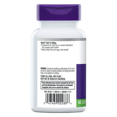 Natrol CoQ-10 softgels label with 100 mg dosage for daily use.