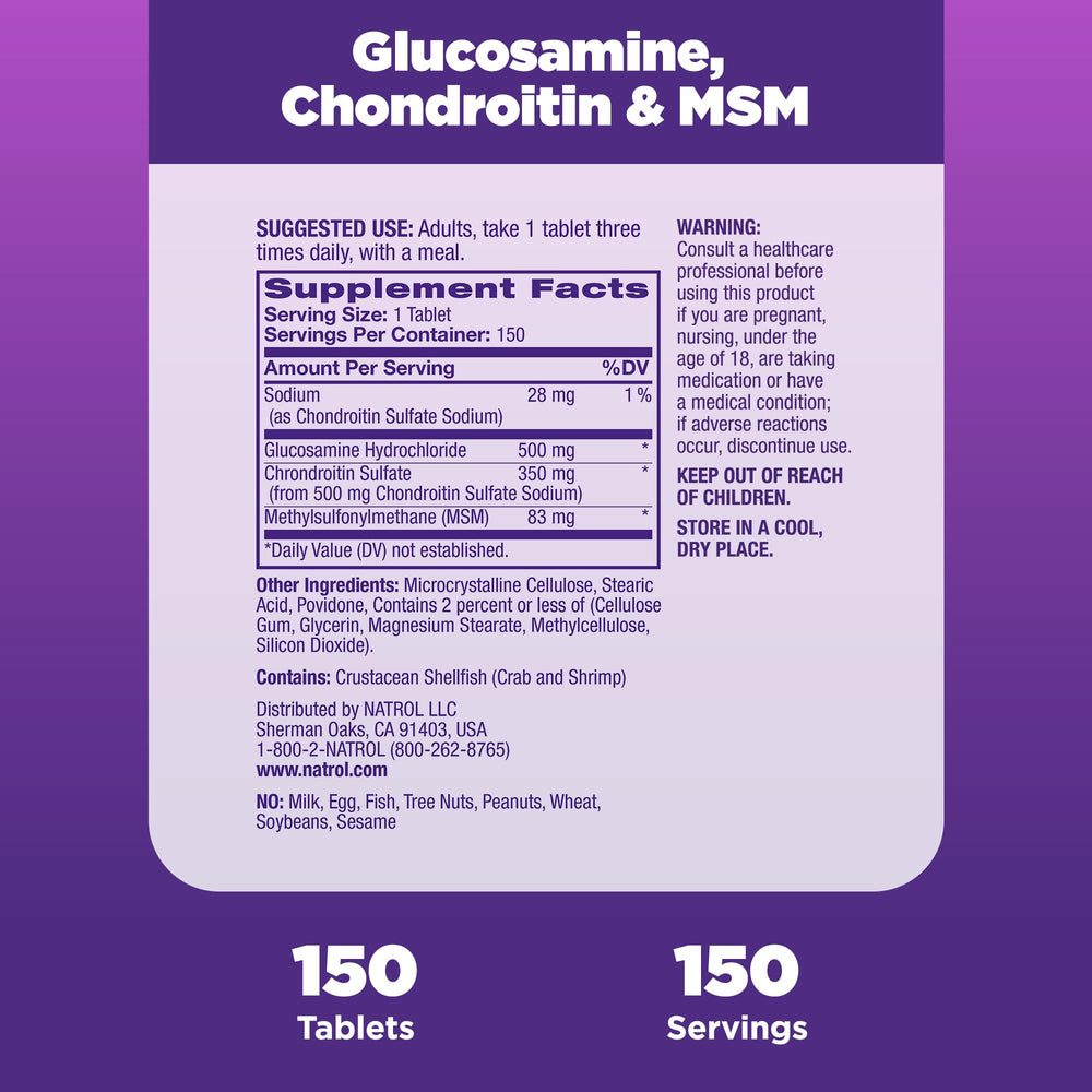 Natrol glucosamine chondroitin MSM tablets pack for long-term daily use