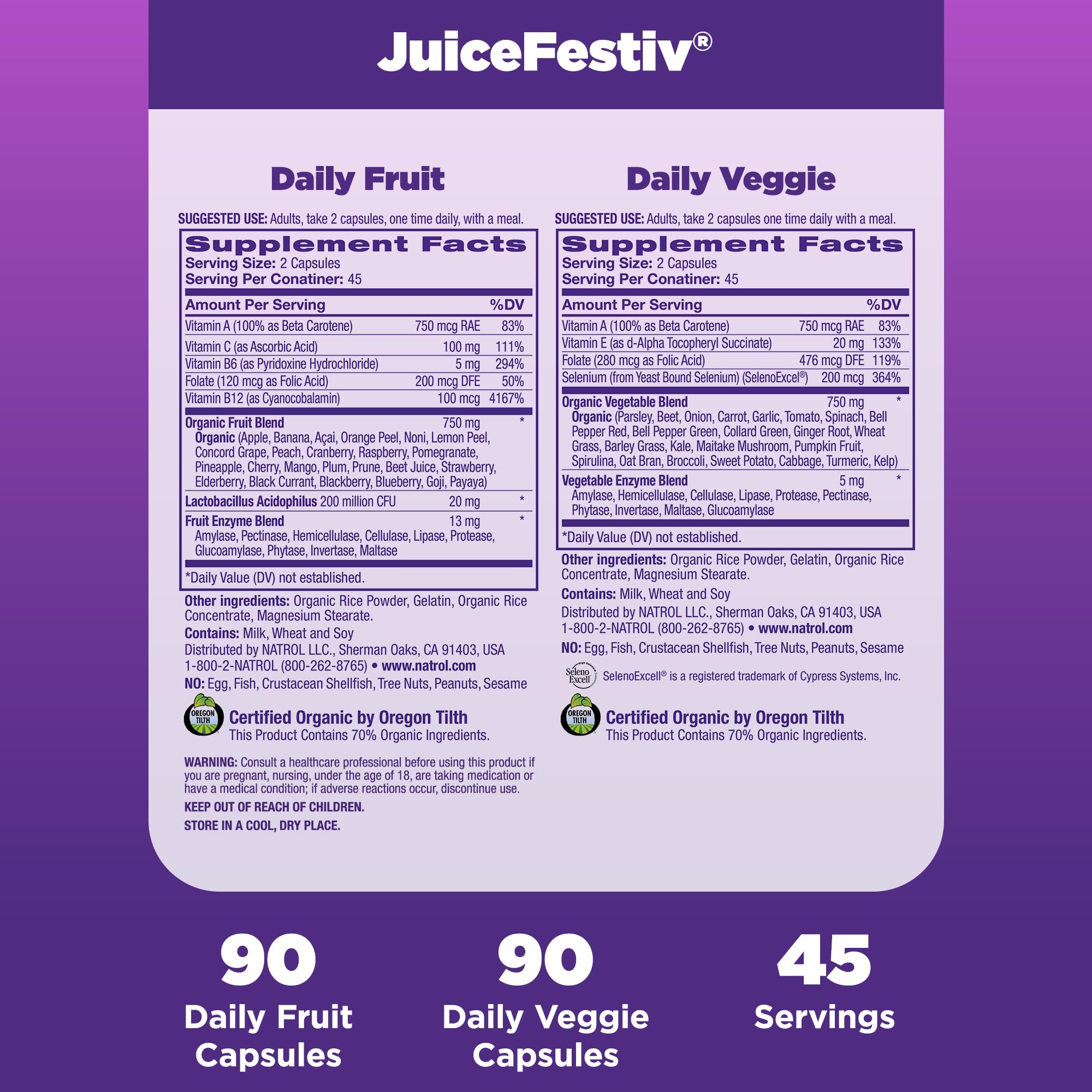 Natrol JuiceFestiv greens featuring spirulina, wheat grass, and goji berries.