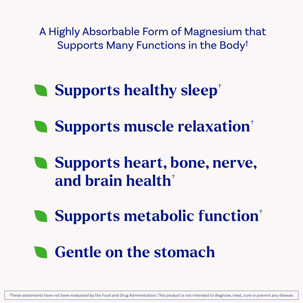 Natrol Magnesium Glycinate capsules close-up showing gentle, allergen-free capsules ready for daily use.