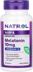 Close-up of Natrol 10 mg maximum-strength tablets