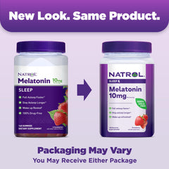Closeup of Natrol melatonin strawberry gummies in the jar for easy chewing.
