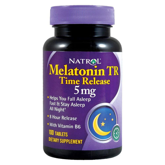 Natrol Melatonin Time Release 5mg bottle for nighttime sleep routine