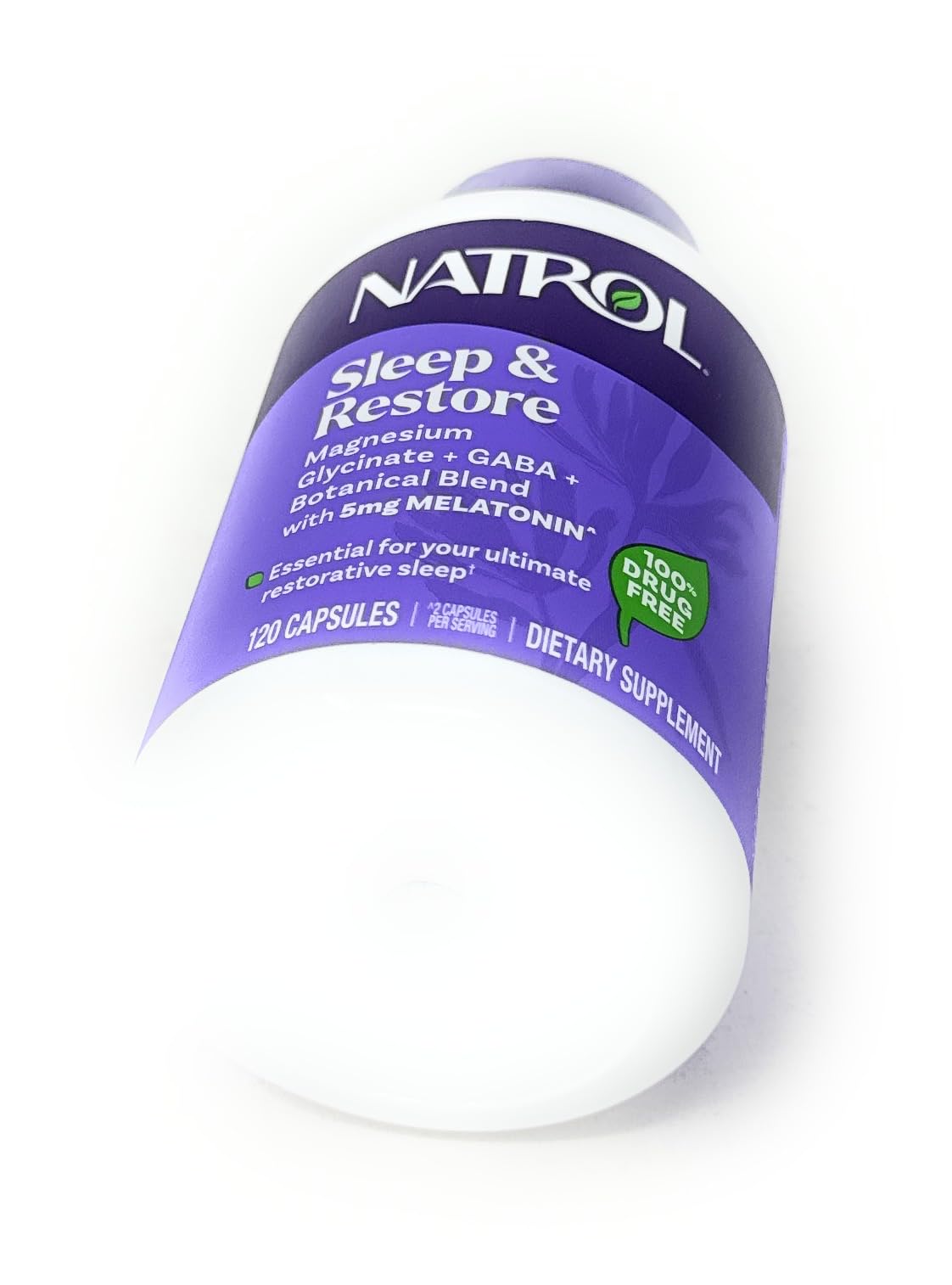 Non-GMO badge beside Natrol Sleep & Restore bottle