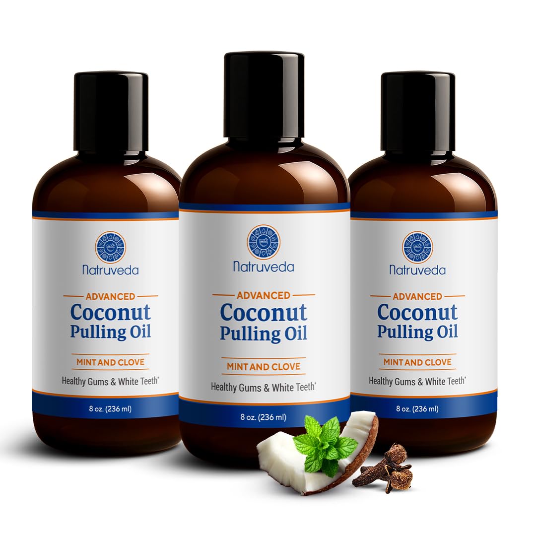 Natruveda coconut oil pulling mouthwash 3 pack front view for daily freshness.