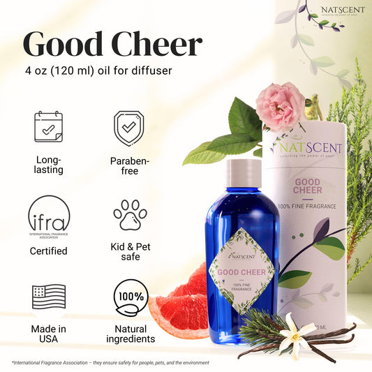 Natscent Good Cheer in a living room diffuser setup for joyful ambiance.