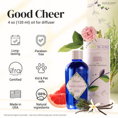Natscent Good Cheer in a living room diffuser setup for joyful ambiance.