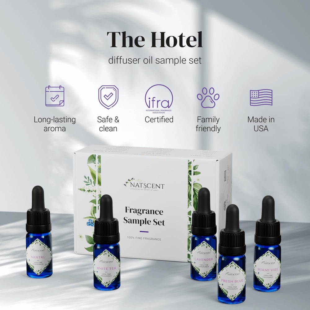Natscent White Tea bottle delivering a calm, refreshing scent for bedrooms.
