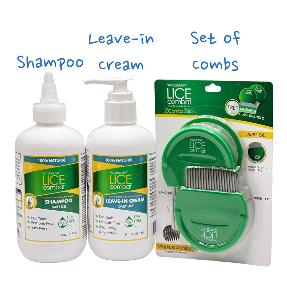 NatulabUSA Lice Combat Kit leave-in cream bottle for daily protection.