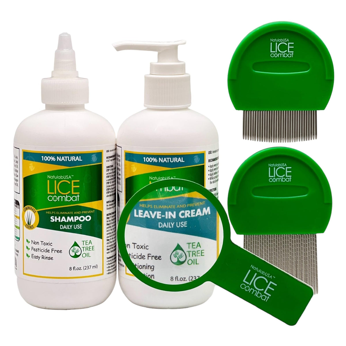 NatulabUSA Lice Combat Kit shampoo bottle with natural oils for gentle cleansing.