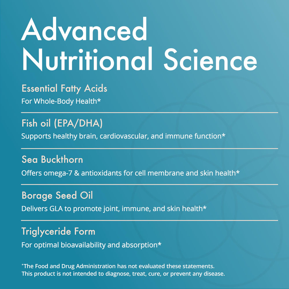 Natura Health Products Complete Omega Essentials capsules showing balanced fatty acids blend.