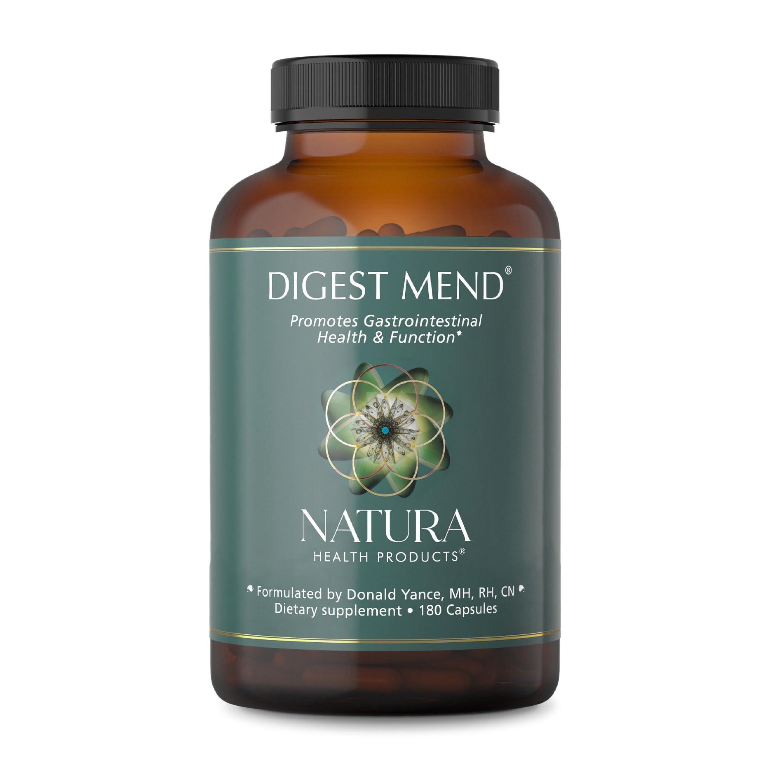 Natura Health Digest Mend bottle on shelf signaling daily digestive support.