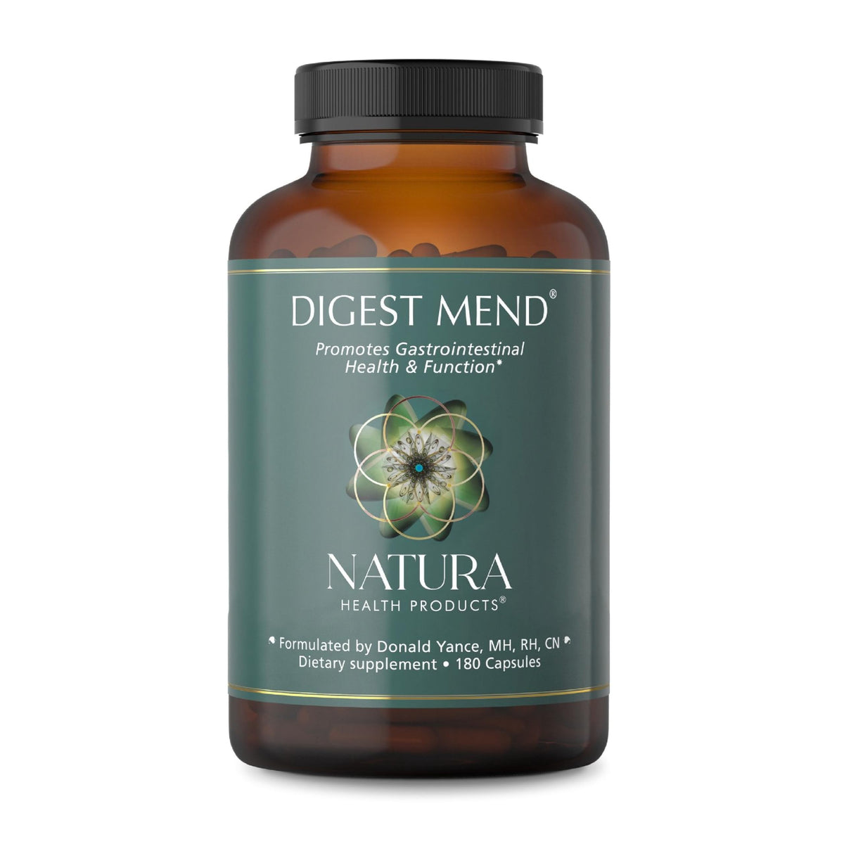 Natura Health Digest Mend bottle on shelf signaling daily digestive support.