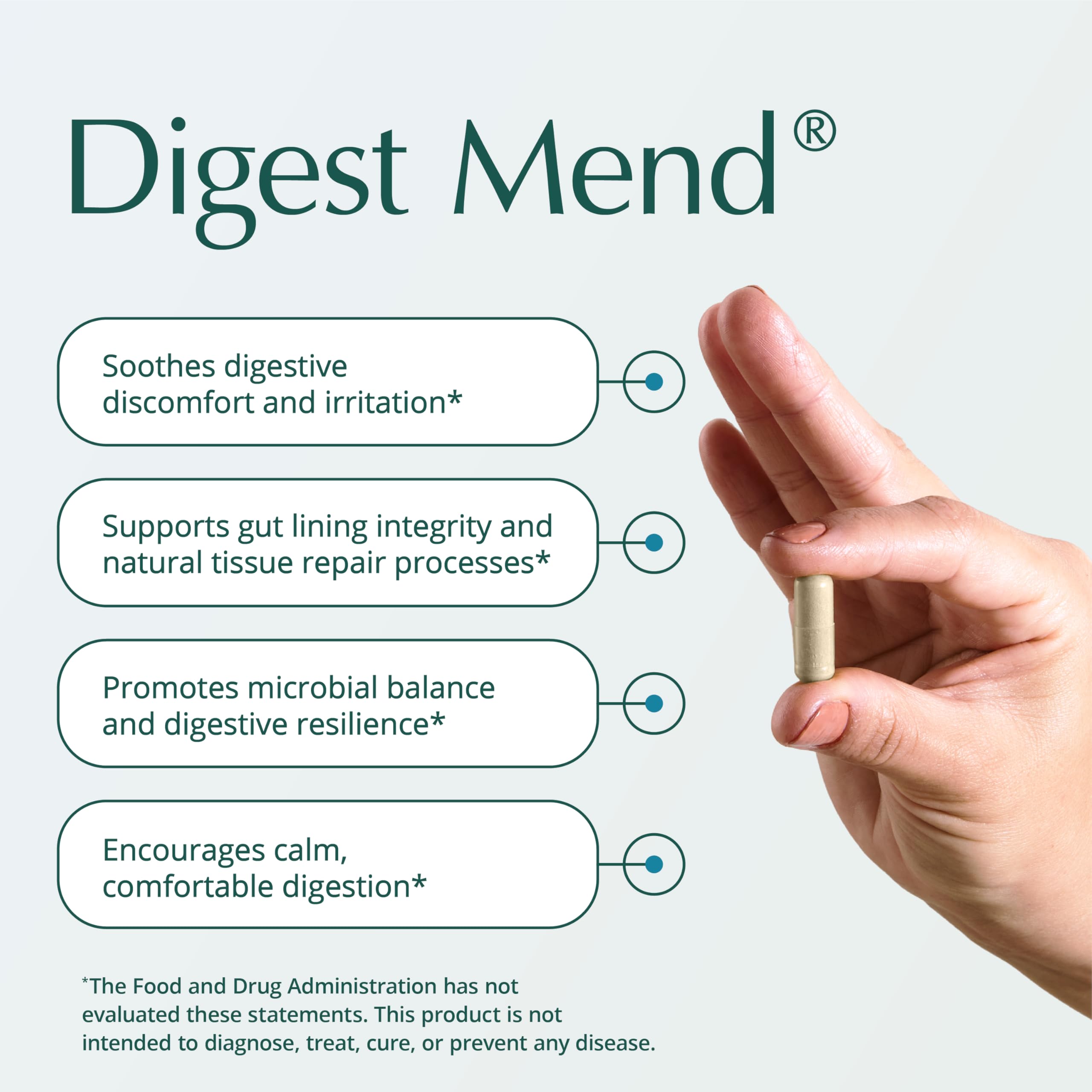 Digest Mend capsules close-up for easy, daily gut health routine.