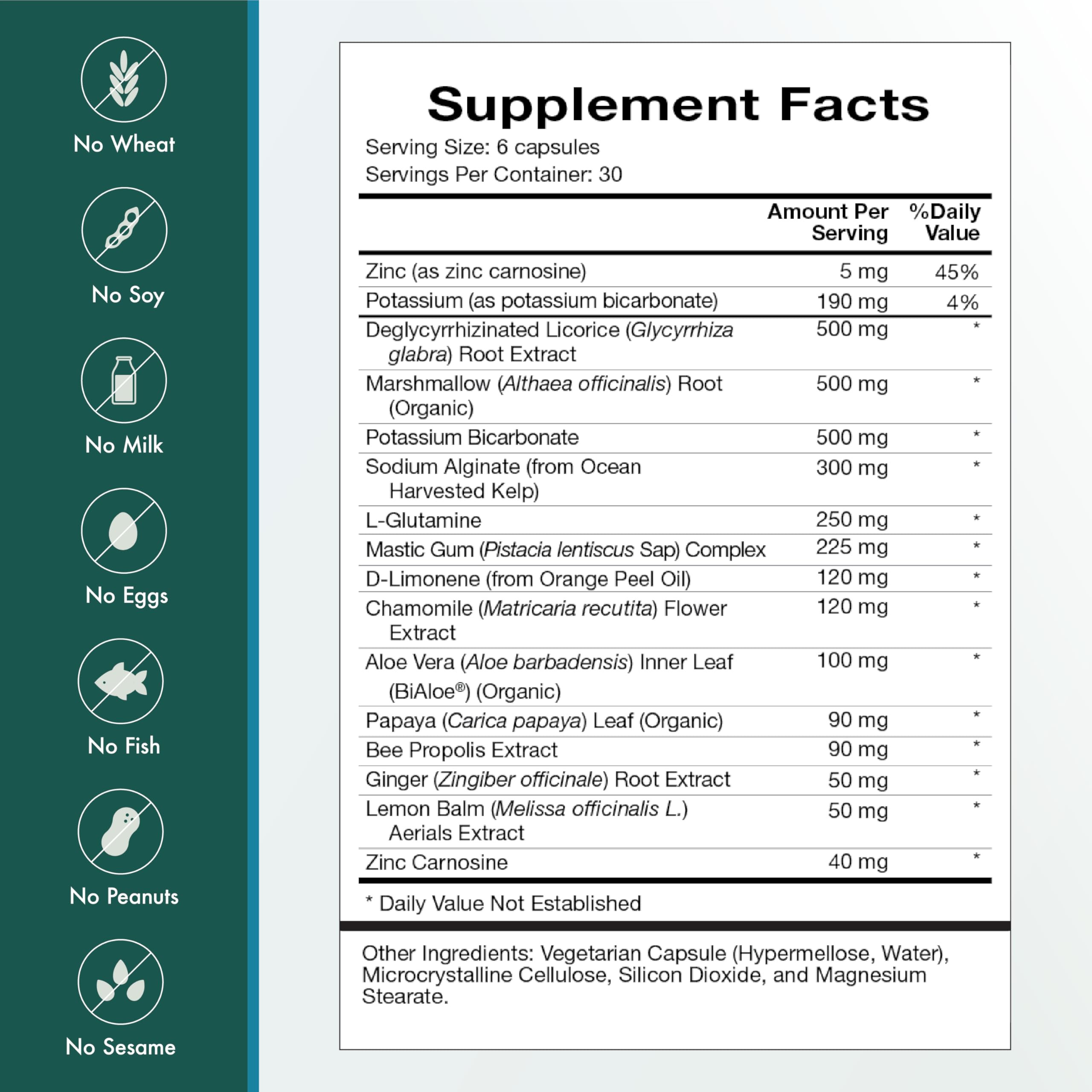 Natura Health Digest Mend ingredients graphic illustrates DGL, Aloe, Chamomile benefits.