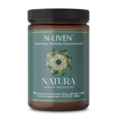 Natura Health N-Liven 180g tub for daily greens powder supporting antioxidant intake.