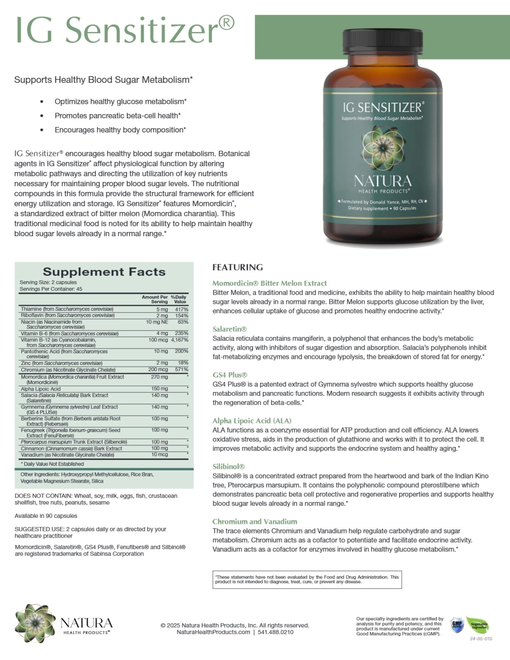 Natura Health bitter melon extract ingredient in the IG Sensitizer blend.