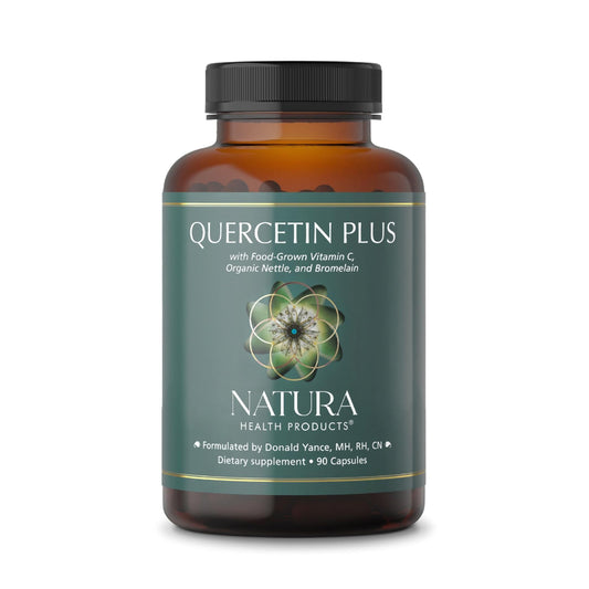 Natura Health Quercetin Plus bottle with capsules for daily immune support