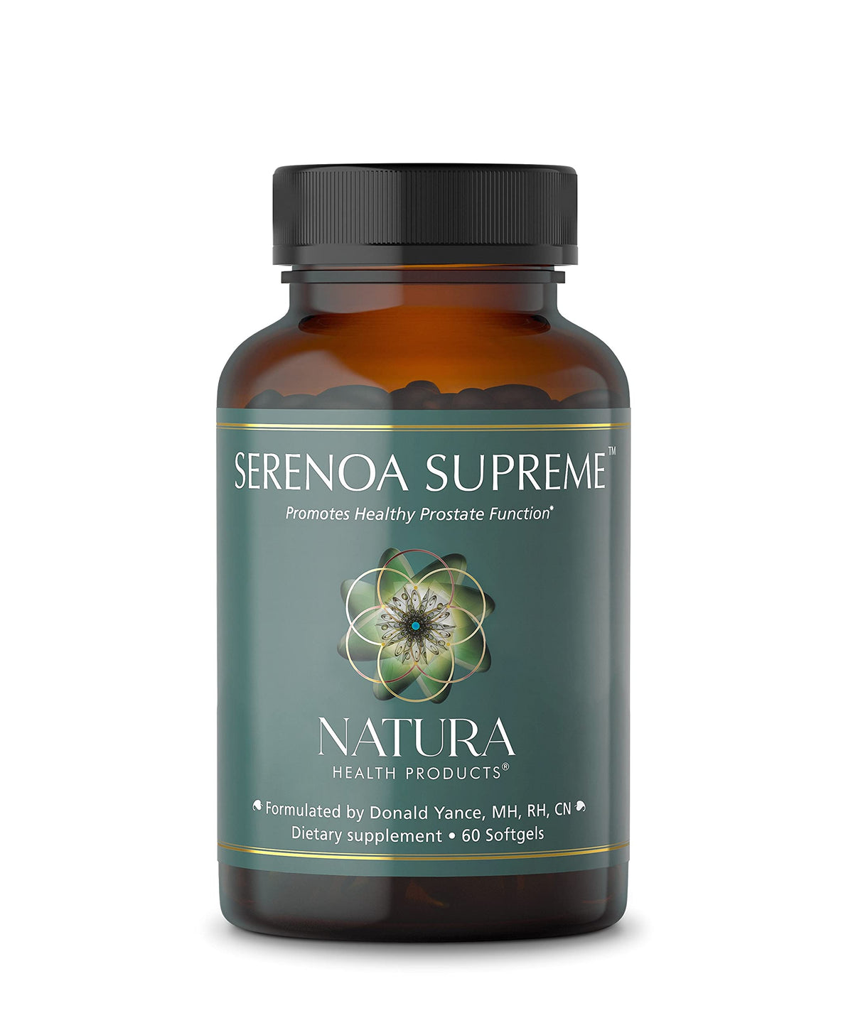 Natura Health Serenoa Supreme softgels bottle for prostate support.