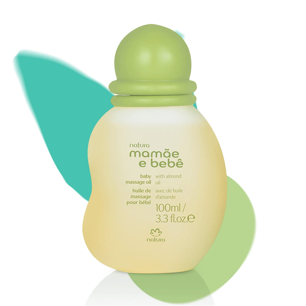 Natura Mamãe e Bebê massage oil bottle front for gentle baby skin care.