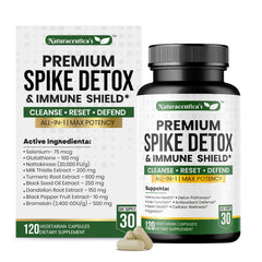 Naturaceutica's 9-in-1 Spike Detox bottle closeup, highlighting daily wellness support.