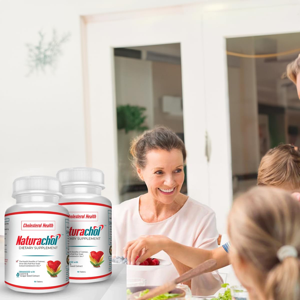 Naturachol bottle with 90 tablets conveys easy daily use.