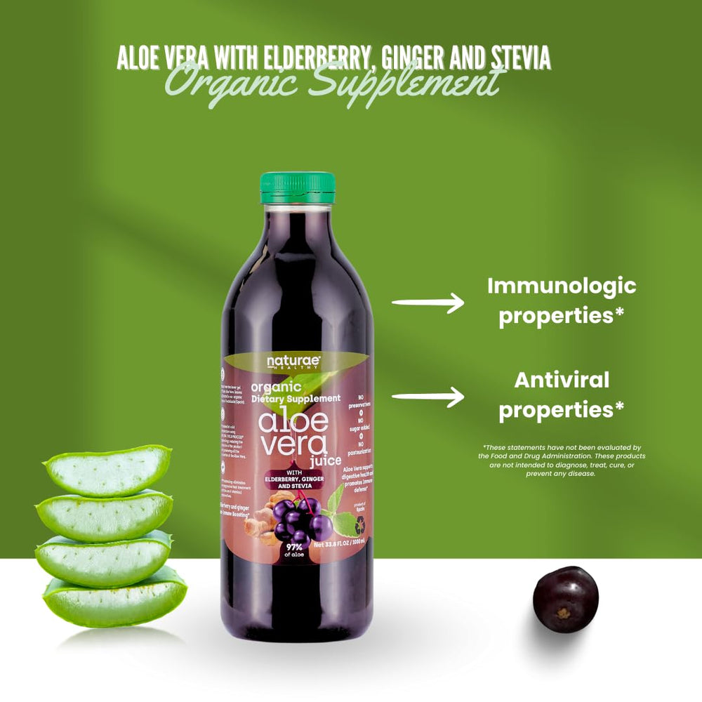Naturae Aloe Vera Elderberry juice glass with a subtle fruity note.