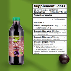 Naturae Aloe Vera with Elderberry bottle pouring for ready-to-drink enjoyment.