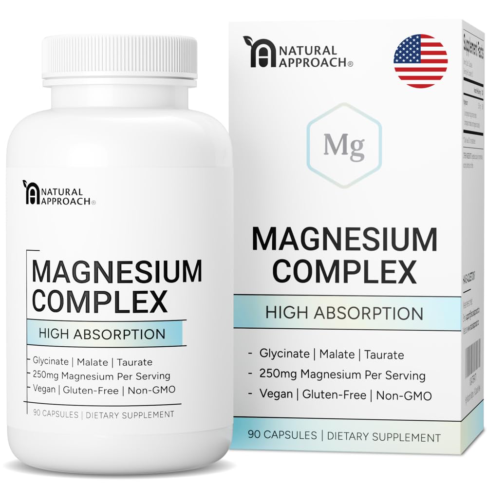 Natural Approach High Absorption Magnesium bottle close-up highlighting chelated formula for restful sleep.