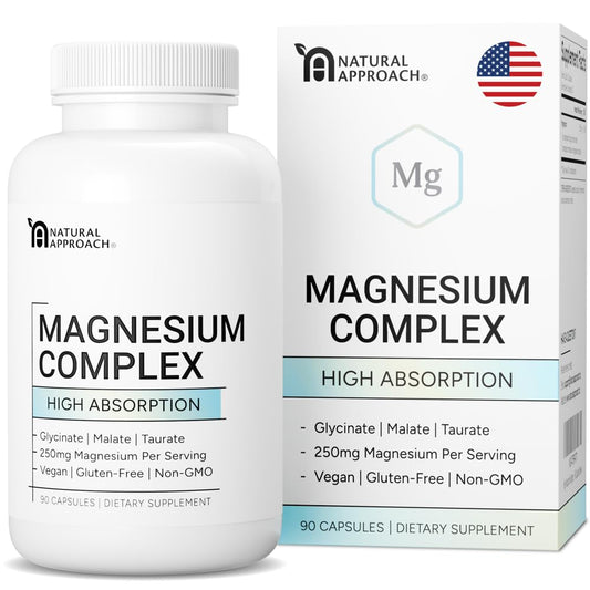 Natural Approach High Absorption Magnesium bottle close-up highlighting chelated formula for restful sleep.
