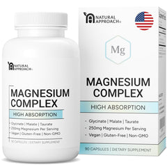 Natural Approach High Absorption Magnesium bottle close-up highlighting chelated formula for restful sleep.