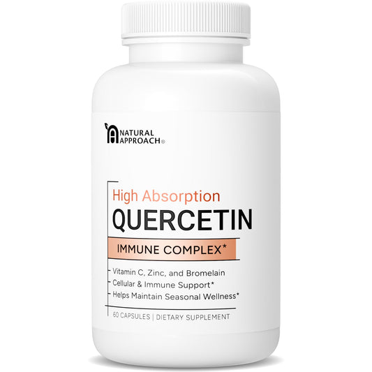 Natural Approach quercetin phytosome bottle highlighting high absorption formula for immune support.