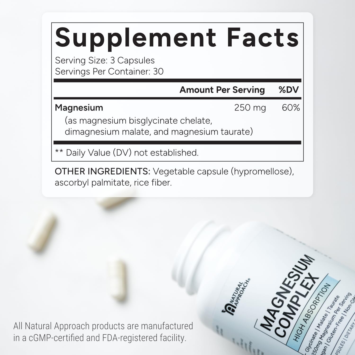 Natural Approach capsules near a pillow suggesting nighttime leg comfort.