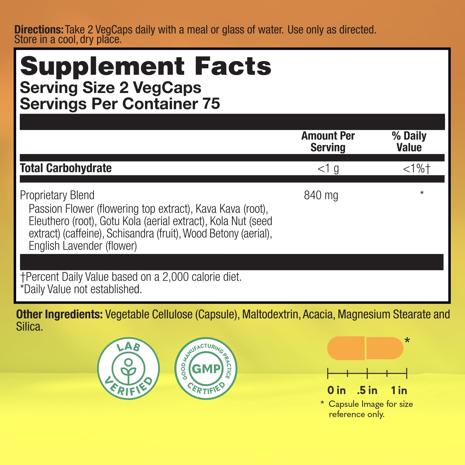 Happy Camper capsules close-up highlighting herbal mood support ingredients
