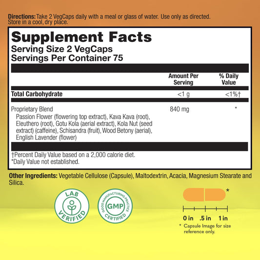 Happy Camper capsules close-up highlighting herbal mood support ingredients