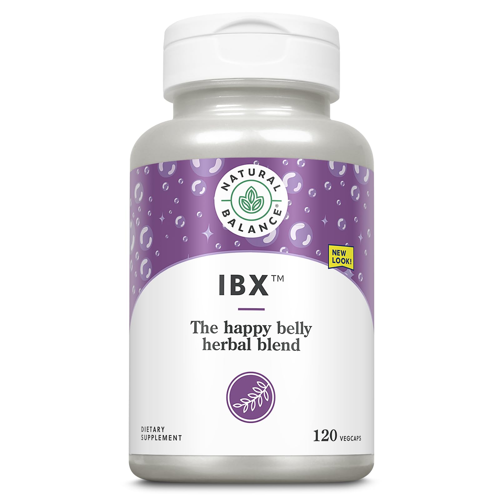 Natural Balance IBX bottle with capsules, promoting digestive comfort