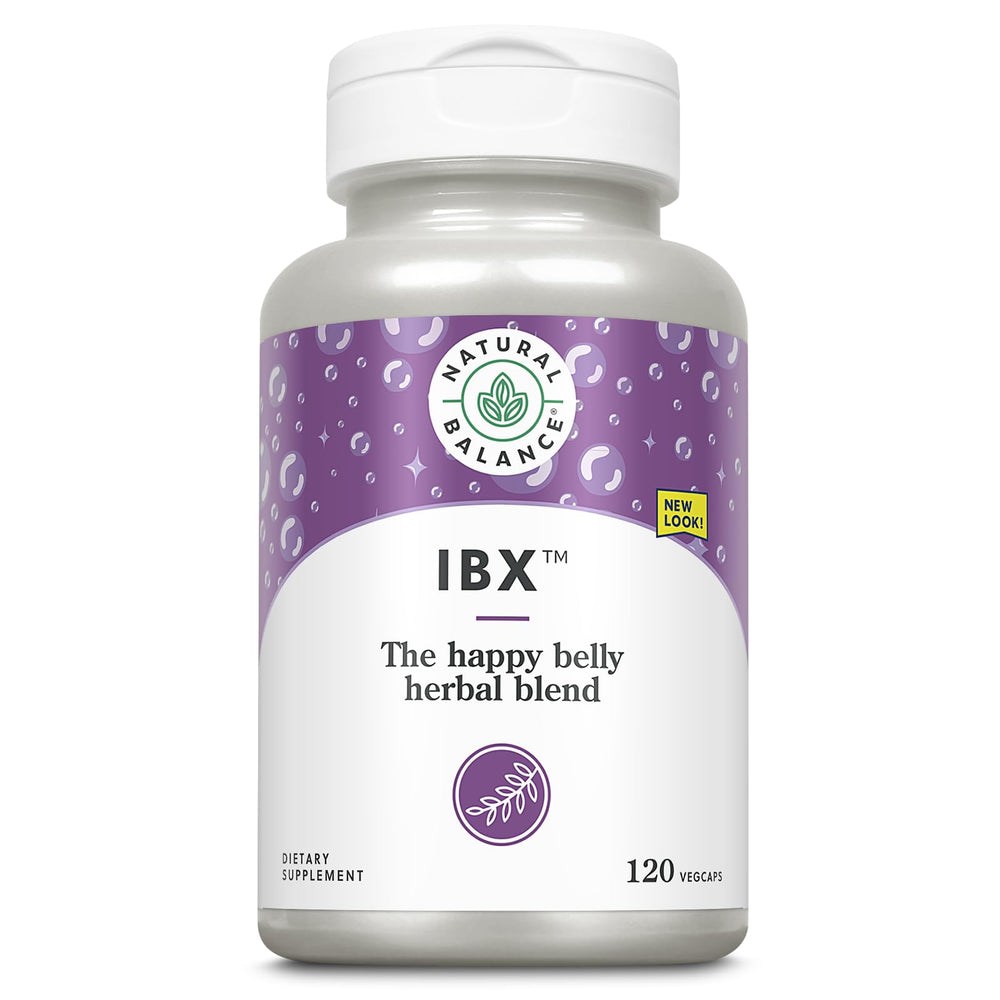 Natural Balance IBX bottle with capsules, promoting digestive comfort